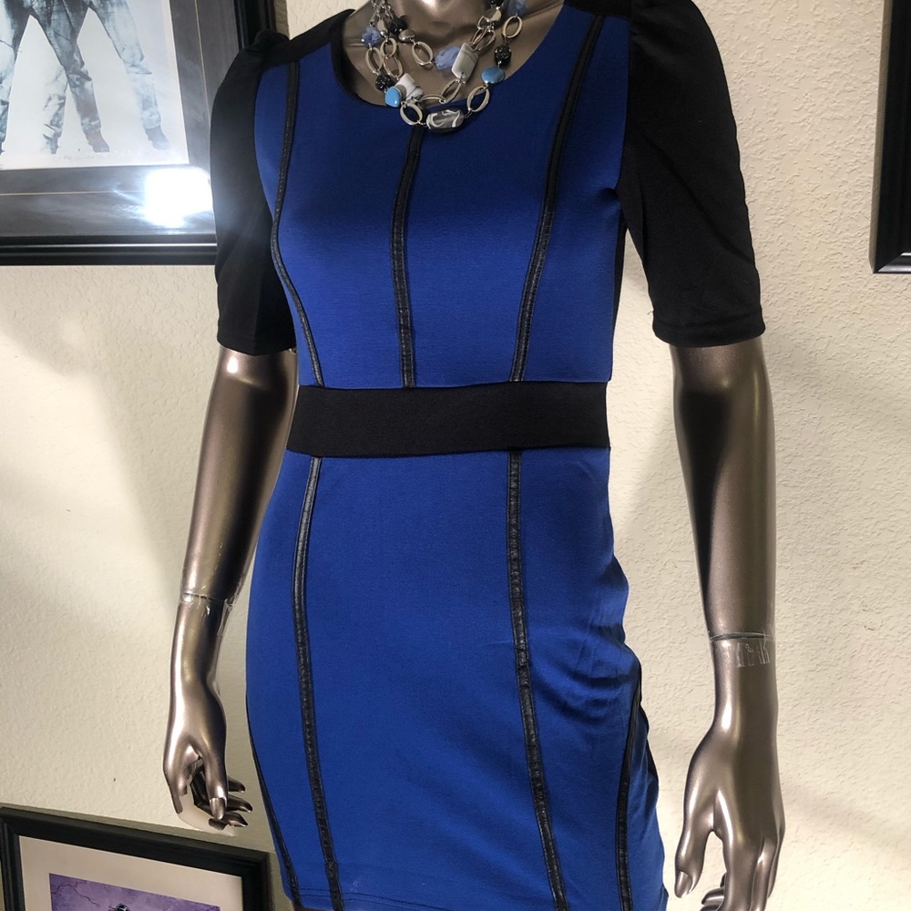 NWT ICU Collection Blue and Black Dress